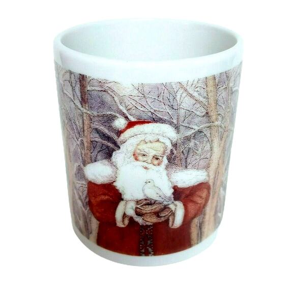 Vintage Christmas Mug Santa Claus Winter Forest Woodland Holiday Coffee Cup - Picture 4 of 12
